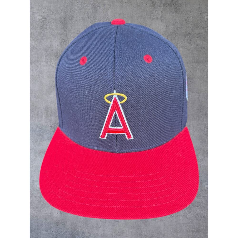 Vtg California Angels American Needle Snapback Hat Cooperstown MLB Blue Red Map